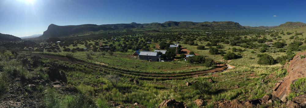 Pamoramic view of Sweeney Farm, an organic farm near Alpine, Texas.
